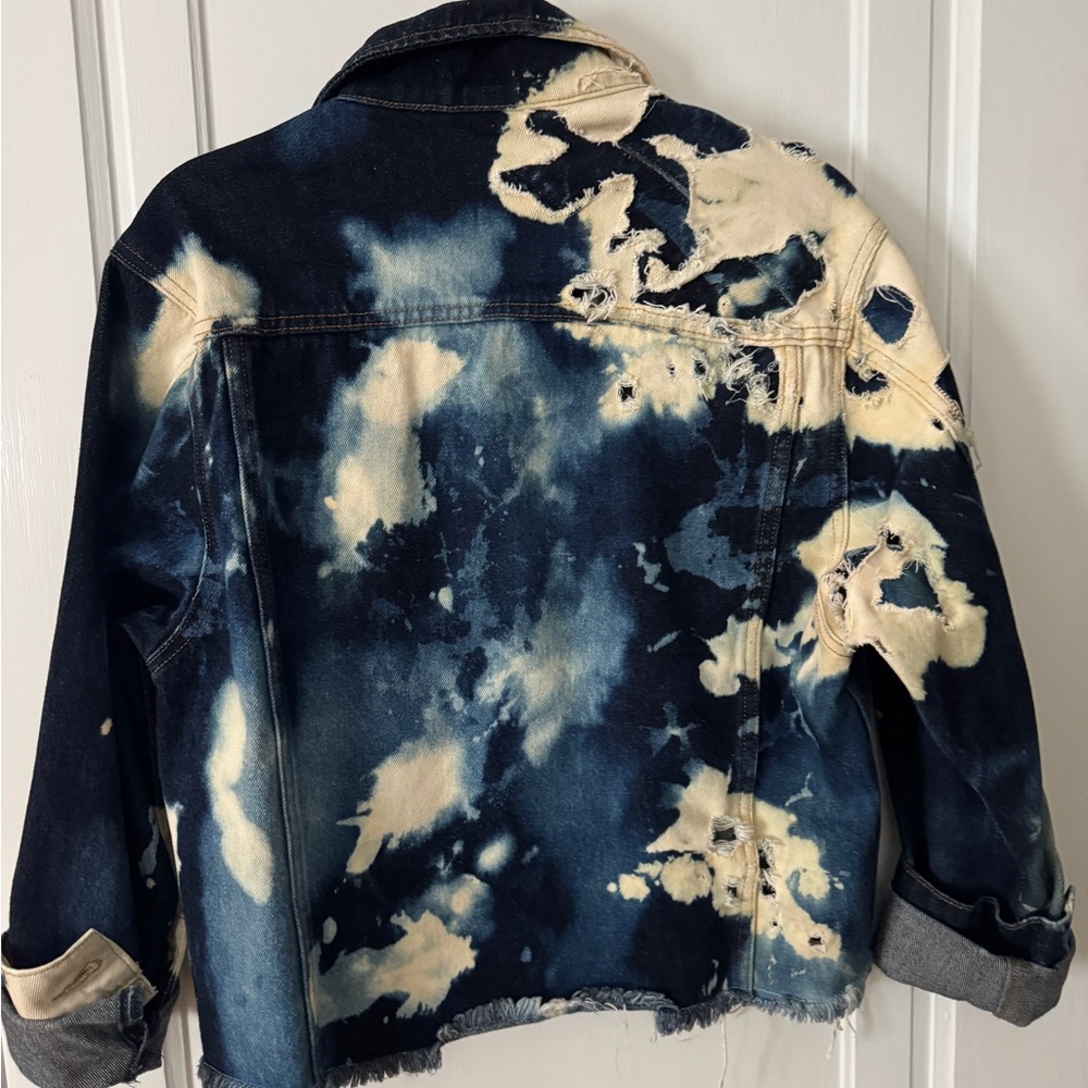 Distressed Tie-Dye Denim Jacket Artisan Made Unique - Picture 7 of 16